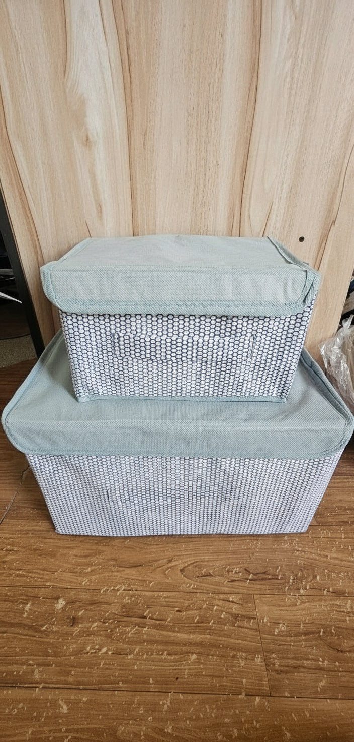 Foldable Non-Woven Big and Small Storage Basket Bins Wardrobe Closet Organizer (Pack of 2)