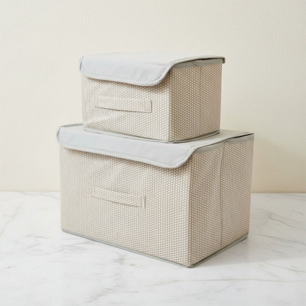 Foldable Non-Woven Big and Small Storage Basket Bins Wardrobe Closet Organizer (Pack of 2)