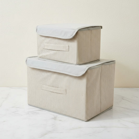 Foldable Non-Woven Big and Small Storage Basket Bins Wardrobe Closet Organizer (Pack of 2)